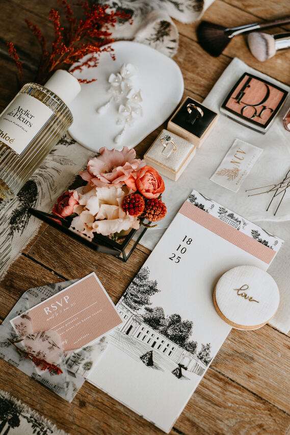 Papeterie de mariage illustr&eacute;e, photo de r&eacute;alisation