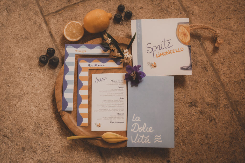 Papeterie de mariage illustr&eacute;e, photo de r&eacute;alisation