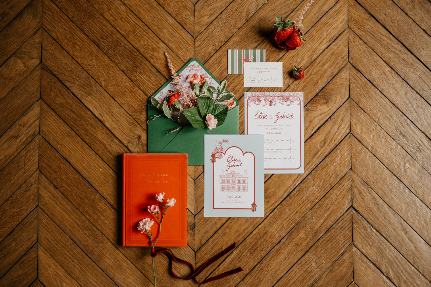 Papeterie de mariage illustrée créée par Audrey Marque