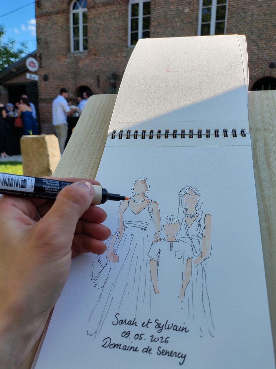 Live sketching de mariage, portrait dessiné en direct