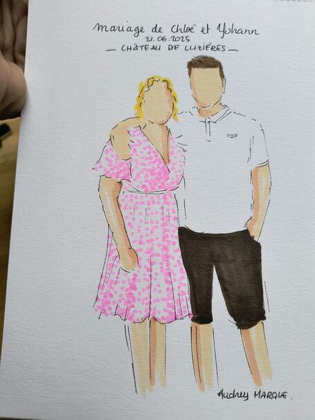 Portrait live sketching r&eacute;alis&eacute; lors d&rsquo;un mariage