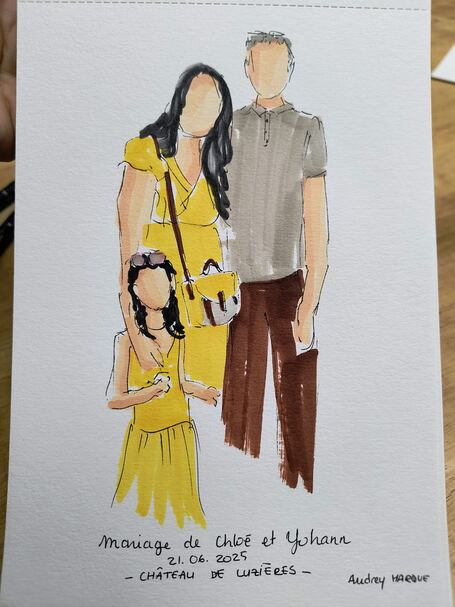 Portrait live sketching r&eacute;alis&eacute; lors d&rsquo;un mariage