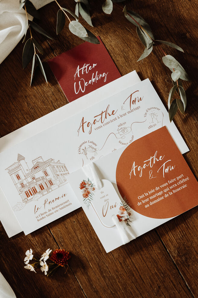 Papeterie de mariage illustrée sur-mesure