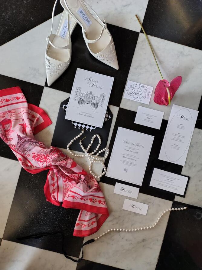 Foulard sur-mesure illustré pour mariage