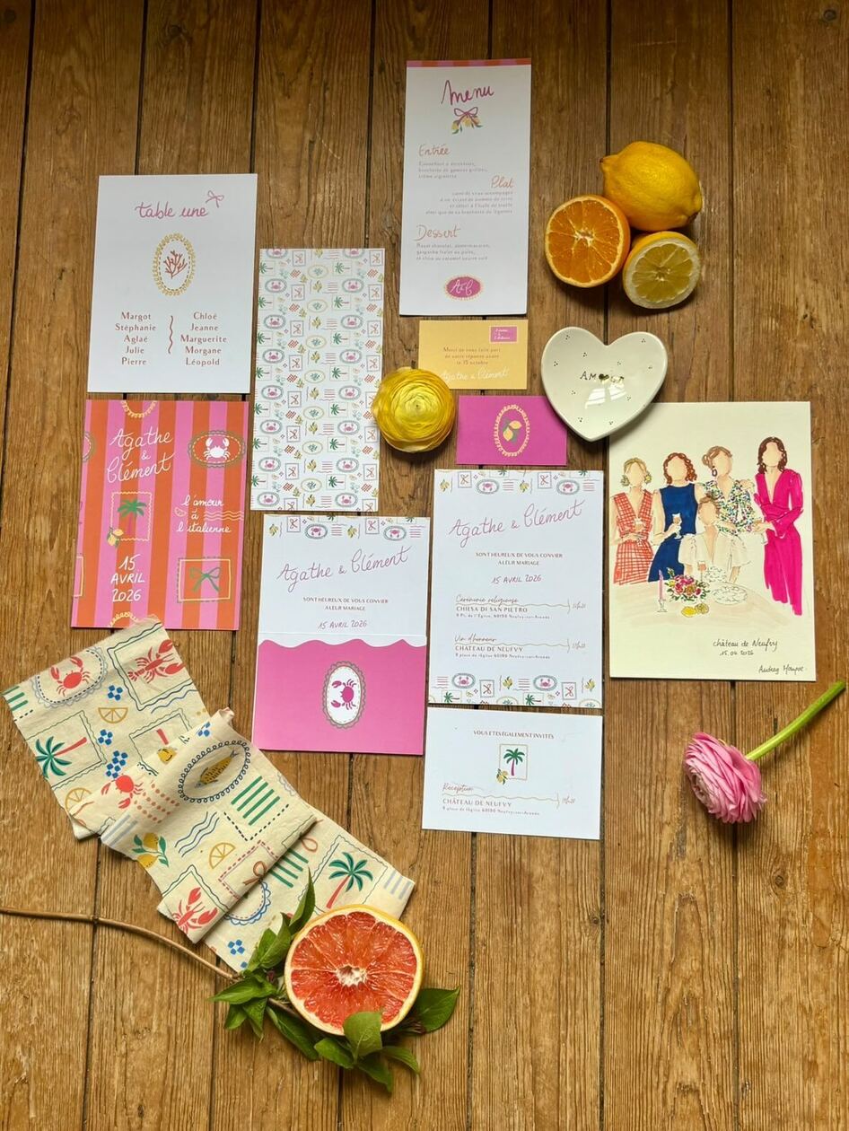 Exemples de papeterie de mariage illustrée RÉCIT